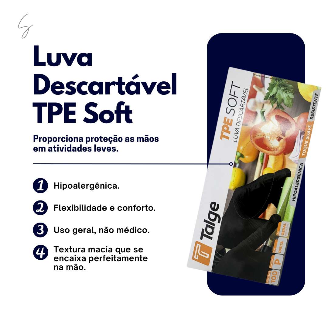 Luva Descartável Preta G Tpe Soft Econômica C/100 Unidades