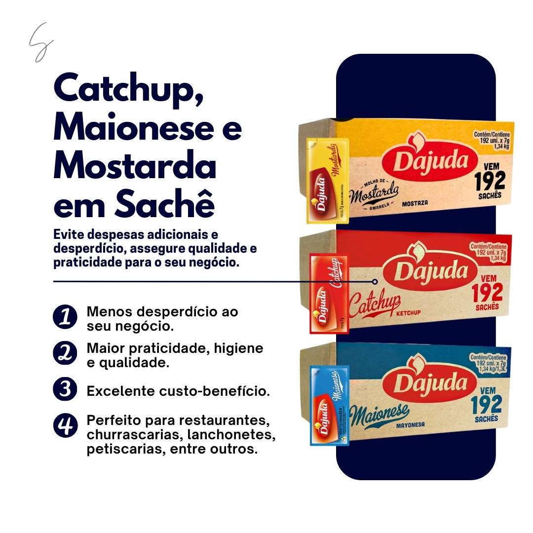 Kit Catchup, Maionese e Mostarda Sachês C/192 Unid D'ajuda
