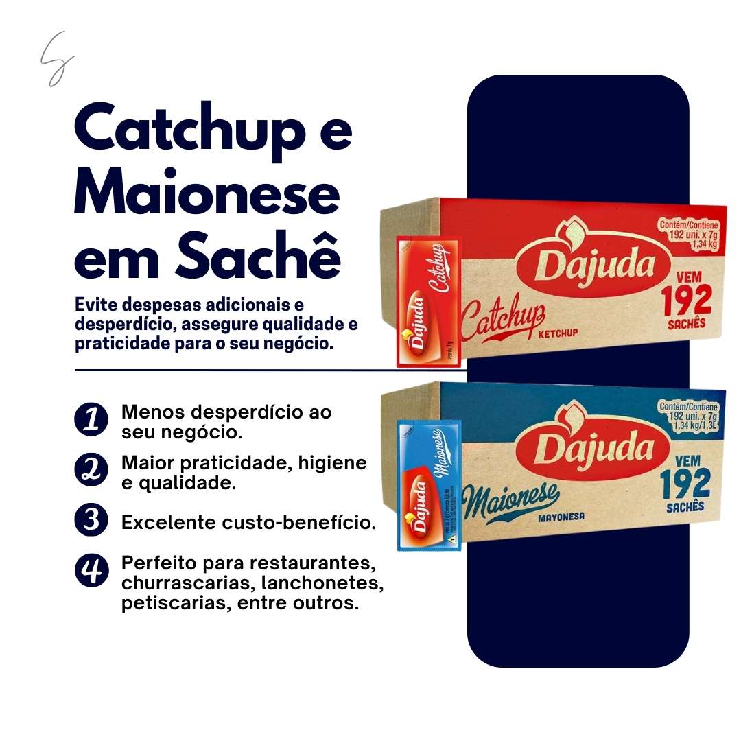 Kit Catchup e Maionese Sachês Caixas C/192 Unidades Cada D'ajuda