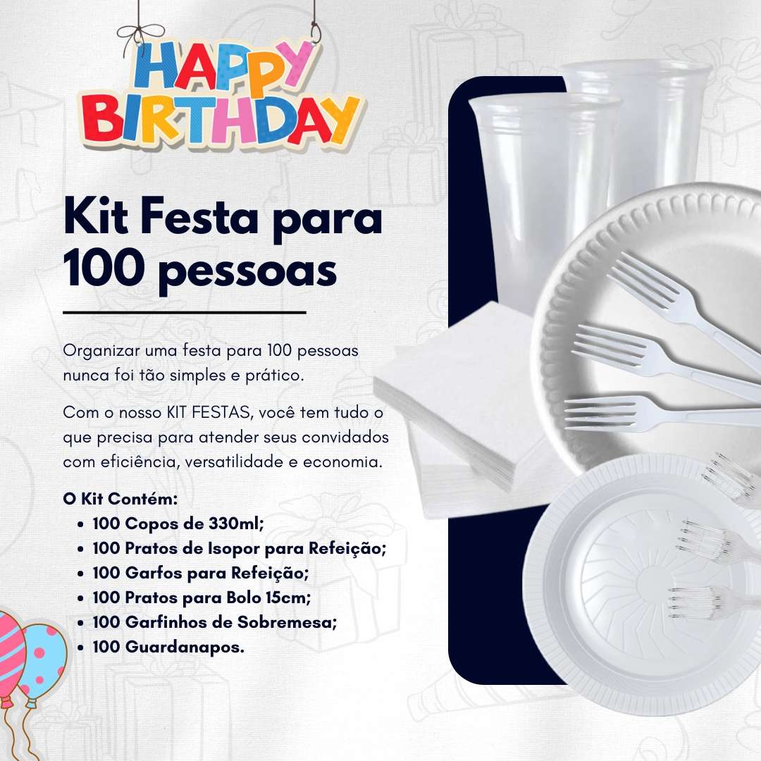 Kit Festa Descartáveis Para 100 Pessoas Completo 600 Itens