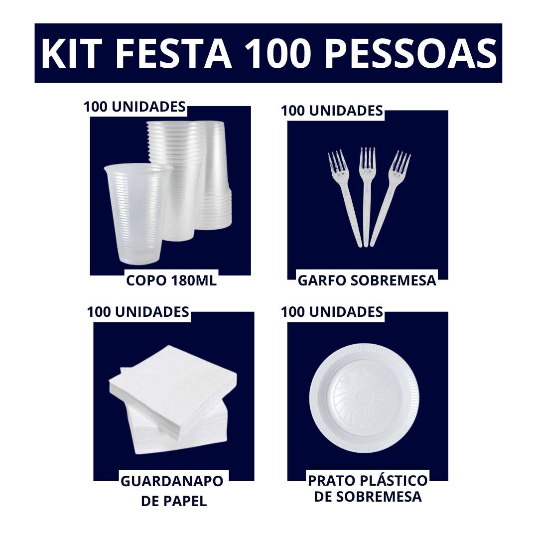 Kit Festa Descartáveis Para 100 Pessoas 400 Itens