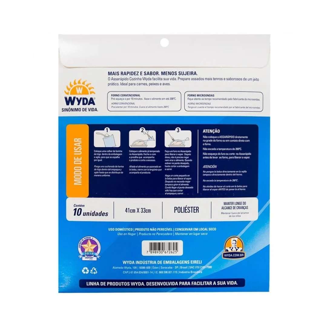 Saco de Poliéster Assa Rápido 41x33cm Para Assados C/10 Unidades Wyda