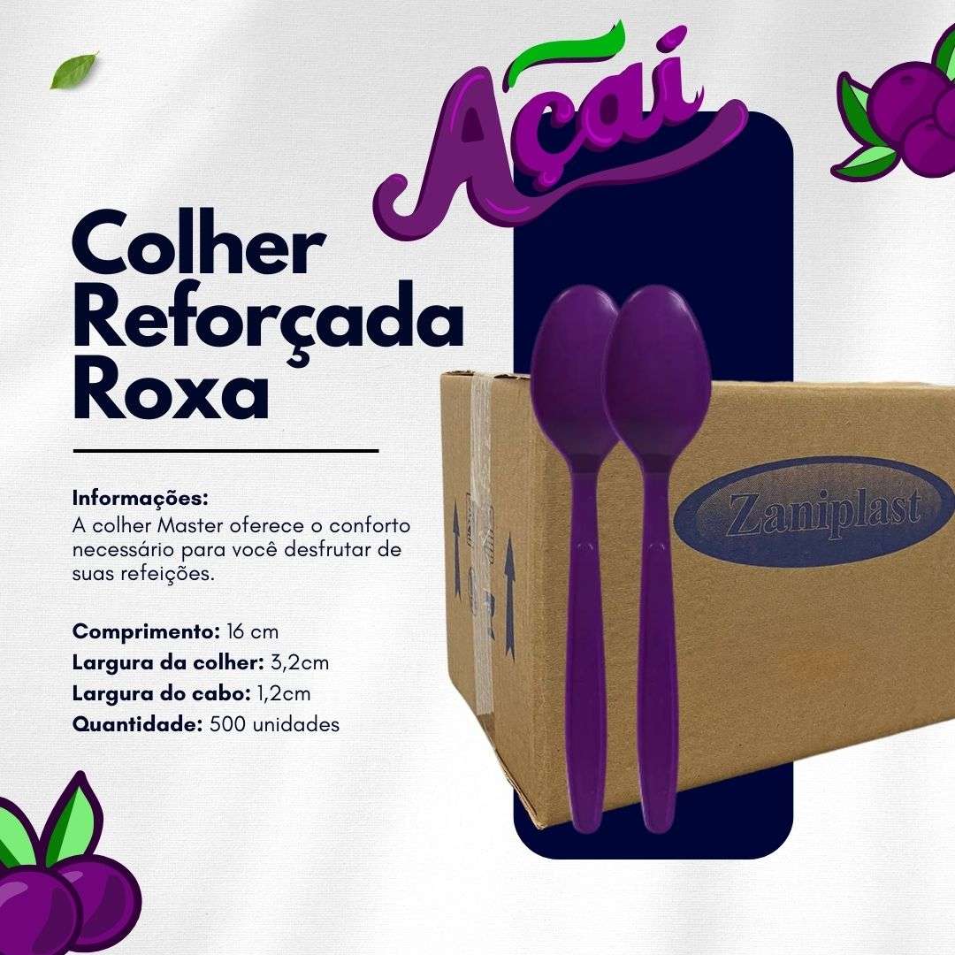 500 Unid. Colher Roxa Extra Forte Descartável P/ Açaí Sorvete